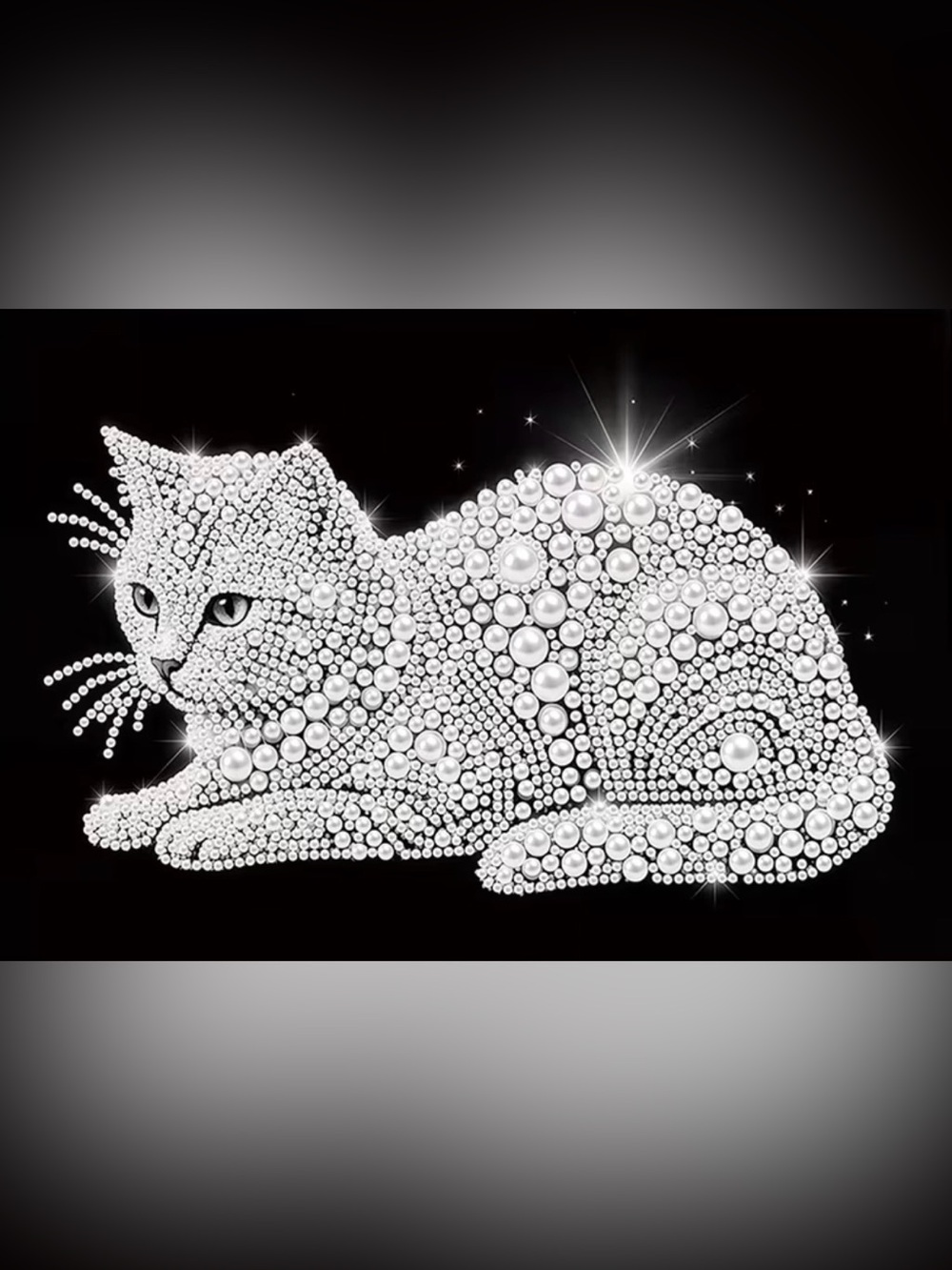 (202p) DIY Diamond Pearl Painting Kit Cat Silhouette Art - Black & White